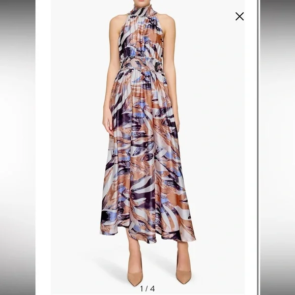 MELLODAY Printed Mock Neck Satin Maxi Dress - Picture 6 of 7